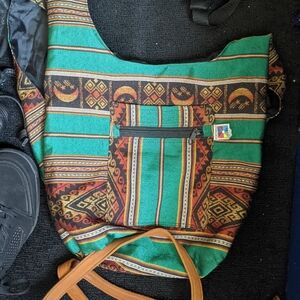 Ethnic Patterned Green Shoulder Bag